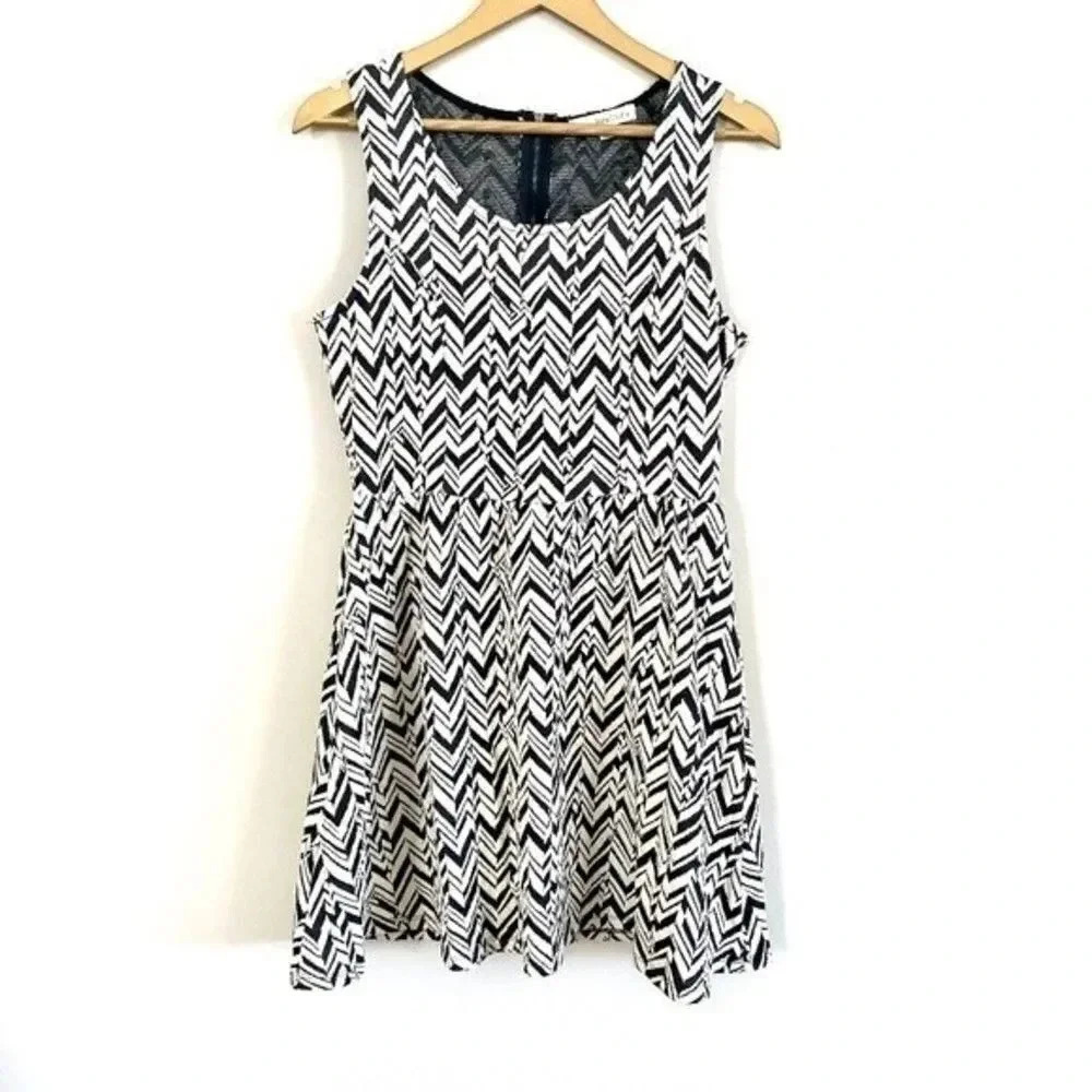 Rewind Black and White Chevron Dress